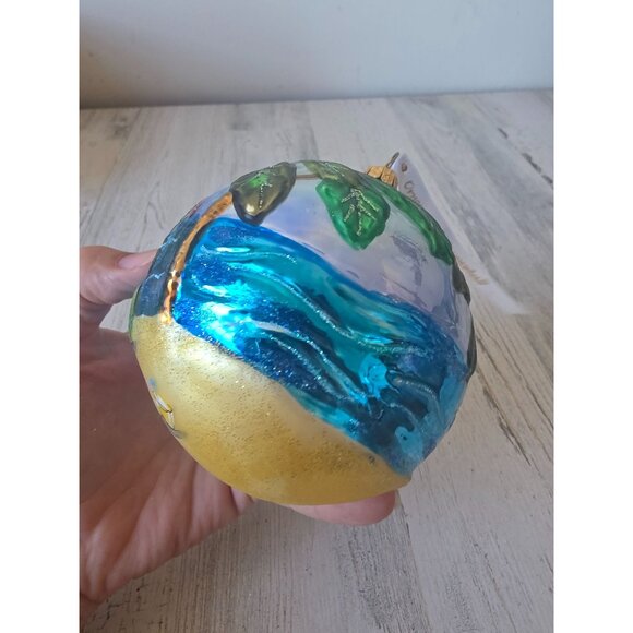 Beach glitter rainbow ball ornament palm tree tropical Hawaiian remember Xmas - Picture 11 of 12